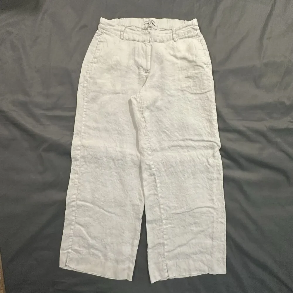Banana Republic Wide Leg Trousers Pants 100% Linen Womens M Relaxed White Beach